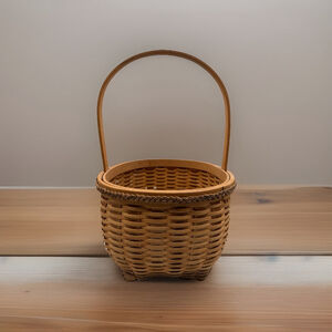 Nantucket Style Woven Basket Wood Handle Rustic Storage Picnic Basket 11”